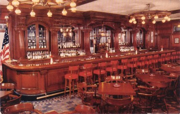 Featured is a 1960's postcard view of the bar area at the Original Bookbinder's Restaurant in Philadelphia.  Long considered one of America's premier seafood restaurants,  Bookbinder's with its "clubby" ambiance is definitely an iconic fine dining establishment.  And - it's still in business!  It was renovated in 2005 and is ready and waiting for your reservation!  The original unused postcard is for sale in The unltd.com Store.  